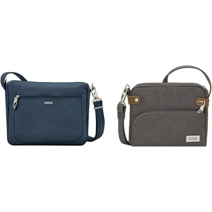 image:imageTravelon Womens Classic AntiTheft Small EastWest Crossbody Bag Midnight 105 x 8 x 25 amp Antitheft Heritage Crossbody Bag Pewter